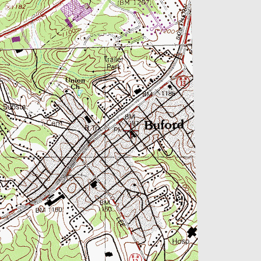 Topographic Map of First Baptist Church of Buford, GA