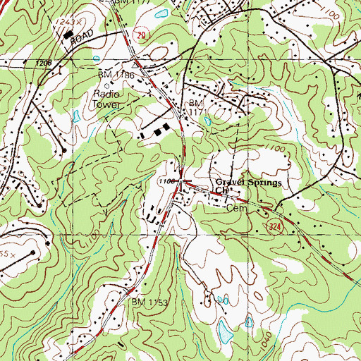 Topographic Map of Gravel Springs, GA