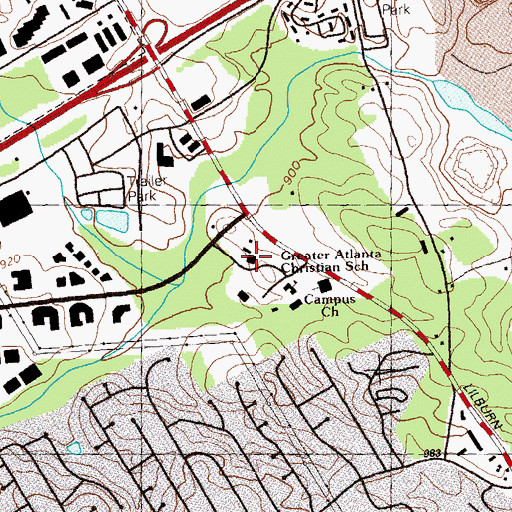 Topographic Map of Greater Atlanta Christian School, GA