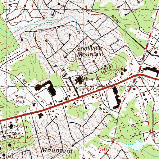 Topographic Map of Gwinnett Community Hospital, GA