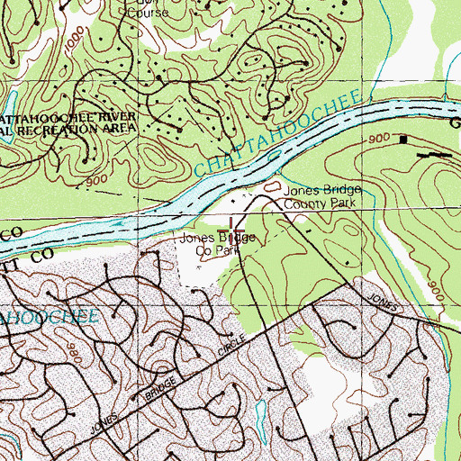 Topographic Map of Jones Bridge County Park, GA