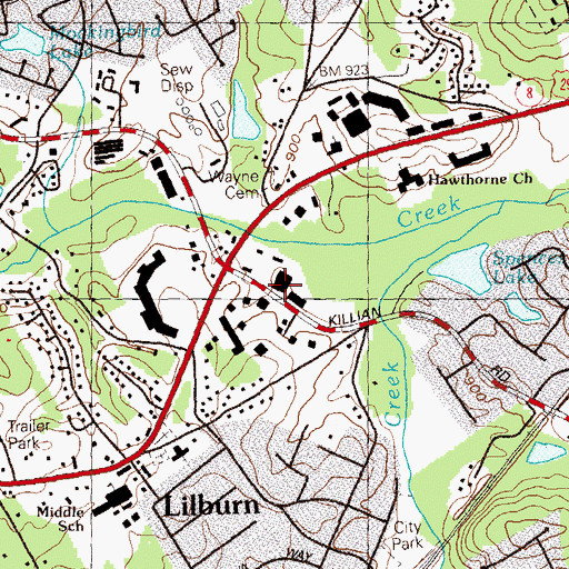 Topographic Map of Killian Hill Crossing Shopping Center, GA