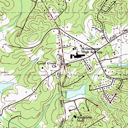 Topographic Map of Level Creek, GA