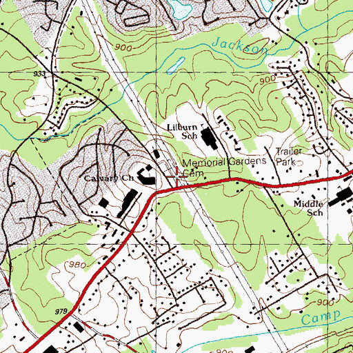 Topographic Map of Memorial Gardens Cemetery, GA