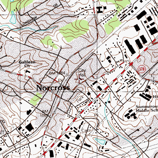 Topographic Map of Norcross City Hall, GA