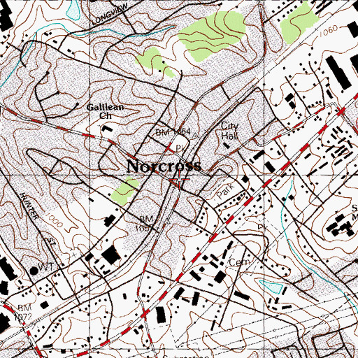 Topographic Map of Norcross Historic District, GA