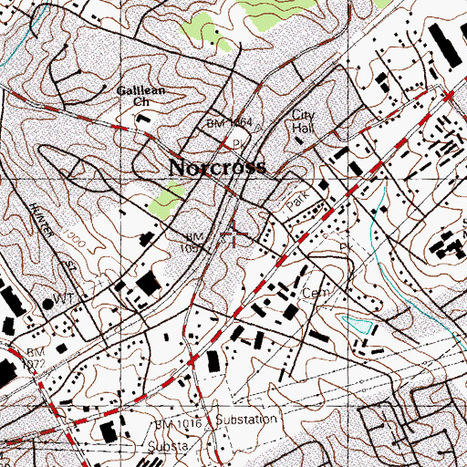 Topographic Map of Norcross Public Library, GA