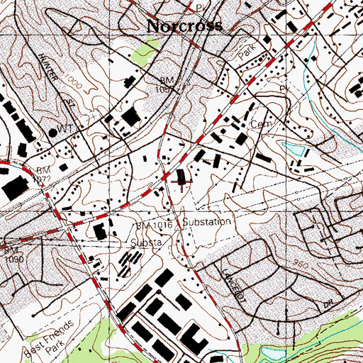 Topographic Map of Norcross Shopping Center, GA