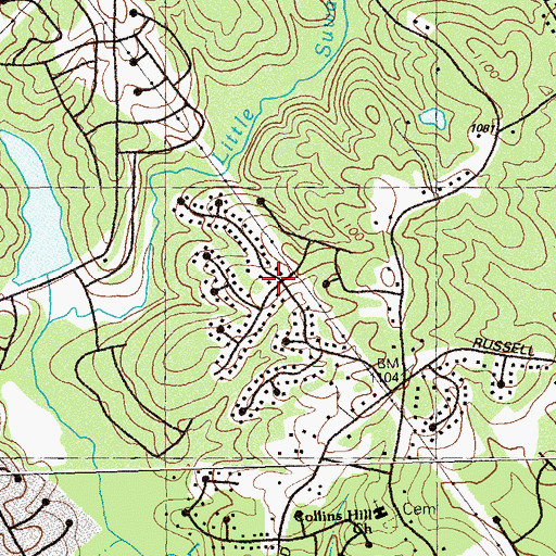 Topographic Map of Oak Village, GA