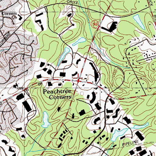 Topographic Map of Peachtree Corners, GA