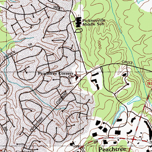 Topographic Map of Peachtree Corners Church, GA