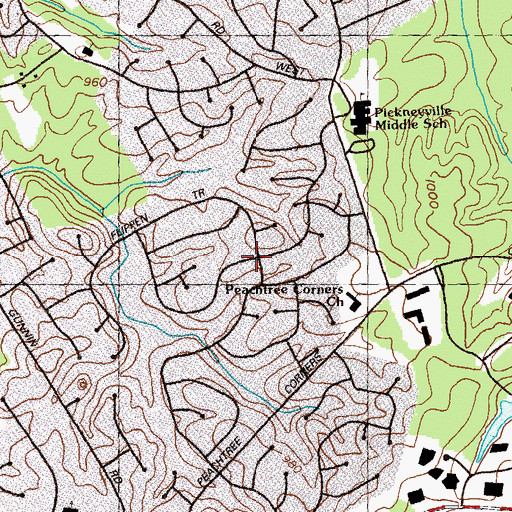 Topographic Map of Peachtree Station, GA
