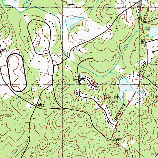 Topographic Map of Settles Bridge, GA