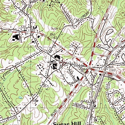 Topographic Map of Sugar Hill City Hall, GA