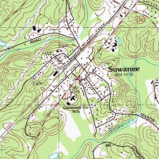 Topographic Map of Suwanee Post Office, GA