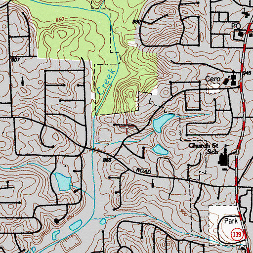 Topographic Map of Evans Park, GA