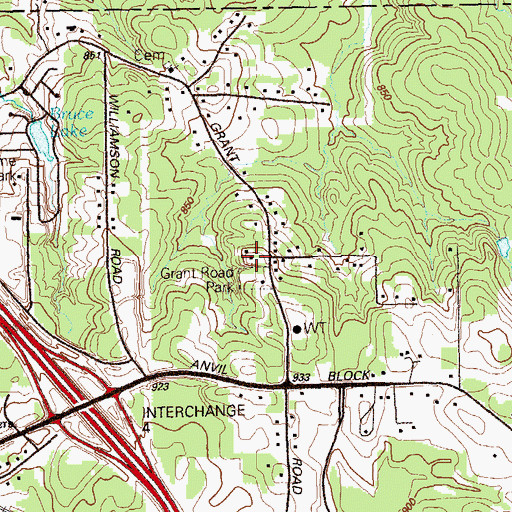 Topographic Map of Grant Road Park, GA