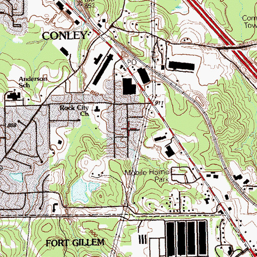 Topographic Map of Rocklane Estates, GA