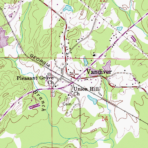 Topographic Map of Vandiver Post Office, AL