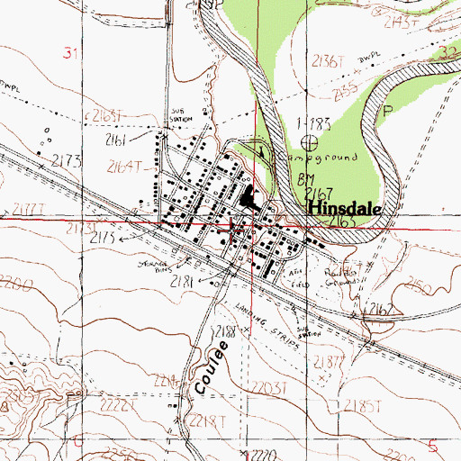 Topographic Map of Hinsdale Post Office, MT