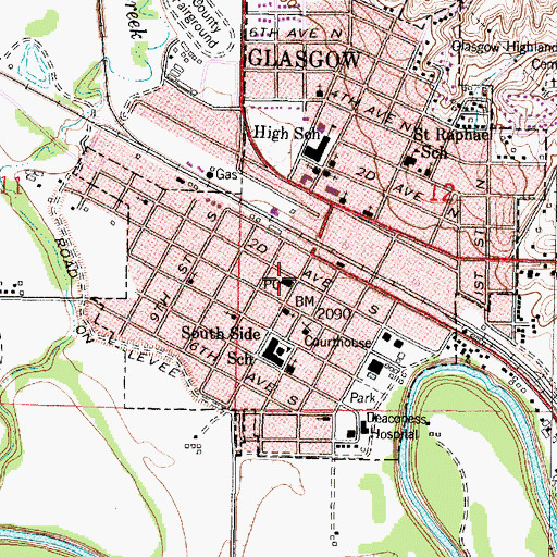 Topographic Map of Glasgow Post Office, MT