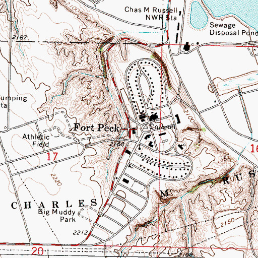 Topographic Map of Fort Peck Post Office, MT