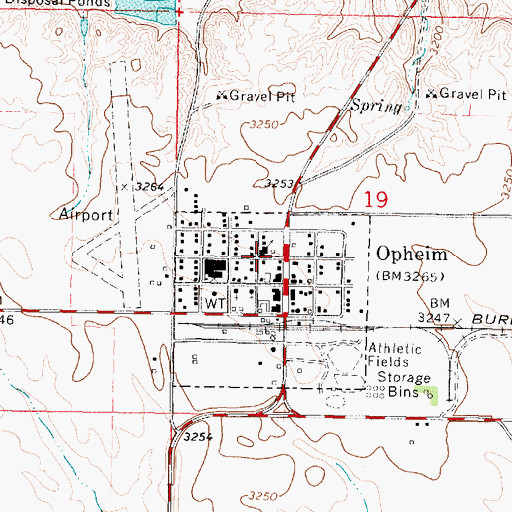 Topographic Map of Opheim Volunteer Fire Department, MT