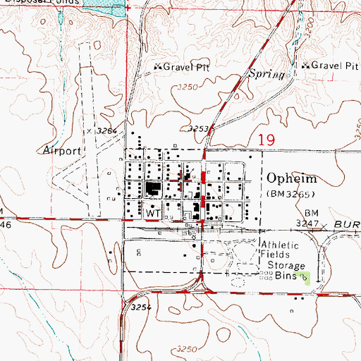Topographic Map of Opheim Police Department, MT