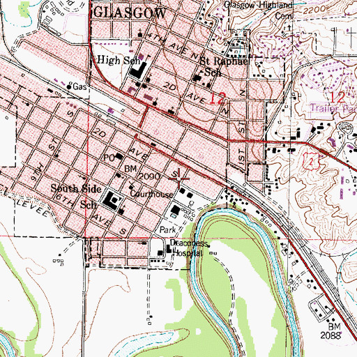 Topographic Map of Glasgow Police Department, MT