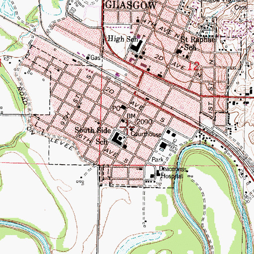 Topographic Map of Valley County Courthouse, MT