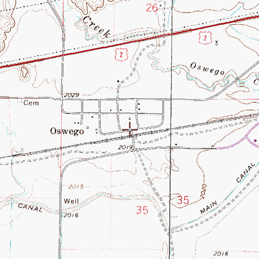 Topographic Map of Oswego Elevator (historical), MT