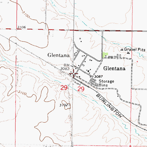 Topographic Map of Glentana Elevator (historical), MT