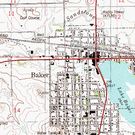 Topographic Map of Baker City Park, MT