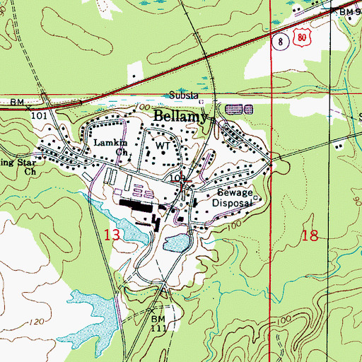 Topographic Map of Bellamy Post Office, AL