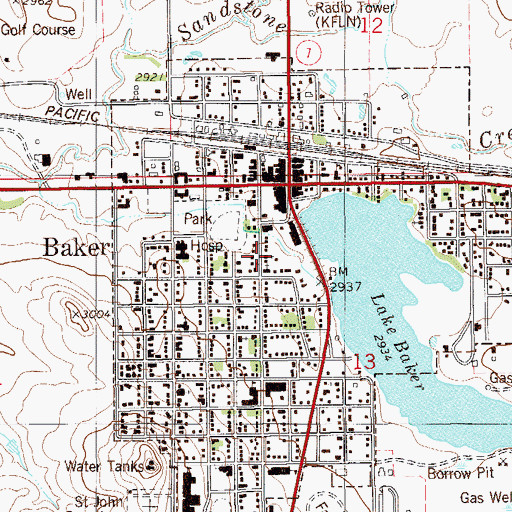 Topographic Map of Baker Wesleyan Methodist Church, MT