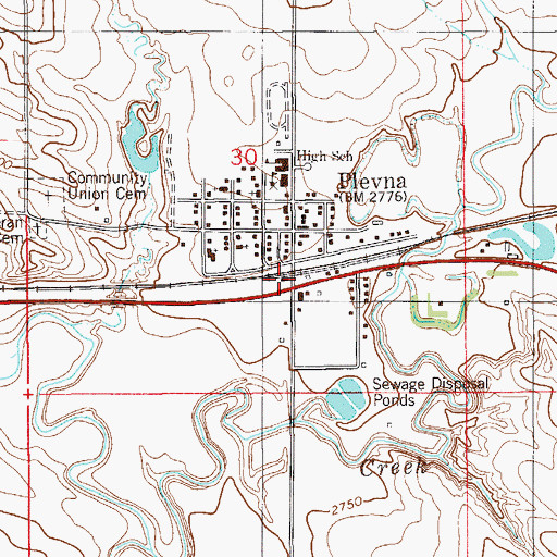 Topographic Map of Plevna, MT