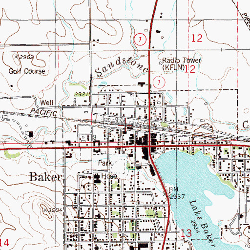 Topographic Map of Baker, MT
