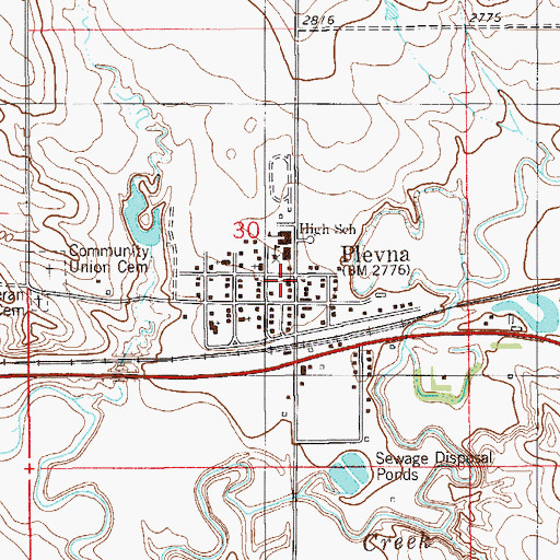 Topographic Map of Plevna Volunteer Fire District, MT