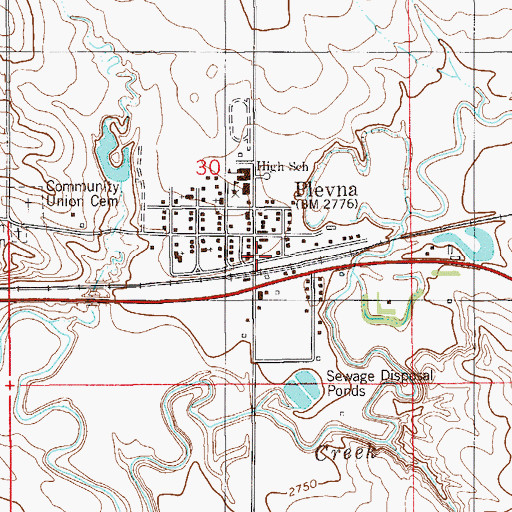 Topographic Map of Plevna City Park, MT