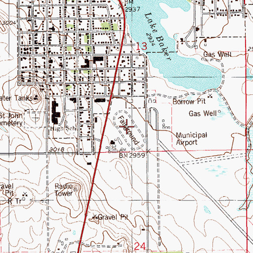 Topographic Map of Fallon County Fairgrounds, MT
