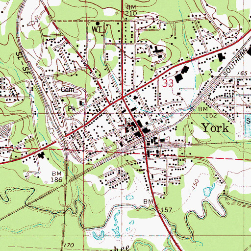 Topographic Map of York Post Office, AL