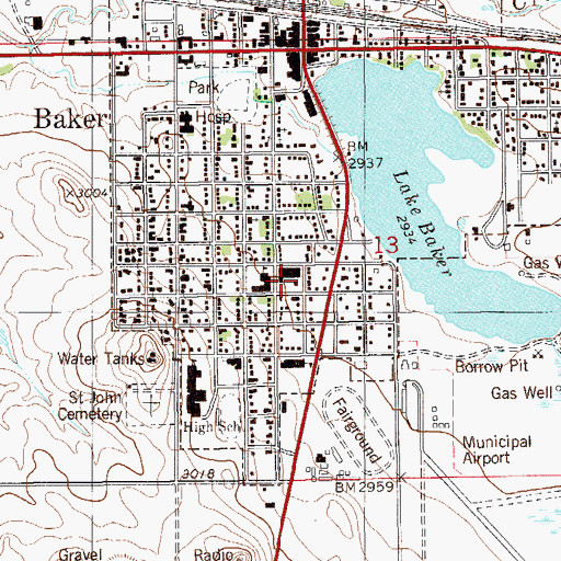 Topographic Map of O'Fallon Historical Museum, MT