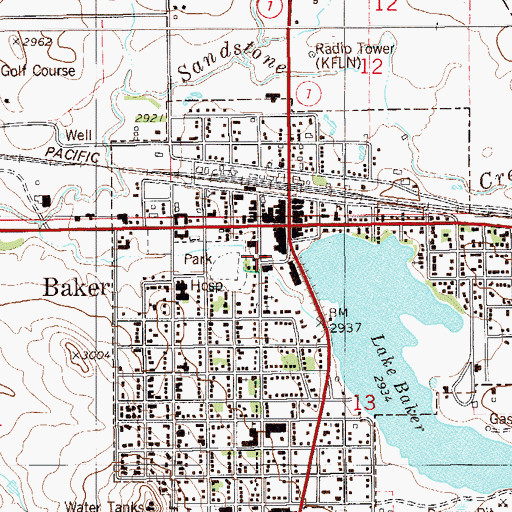Topographic Map of Baker Post Office, MT