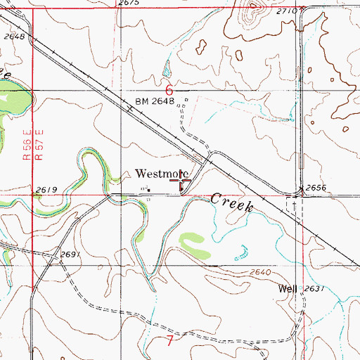 Topographic Map of Westmore Post Office (historical), MT