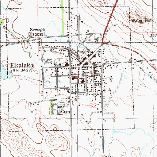 Topographic Map of Ekalaka Police Department, MT