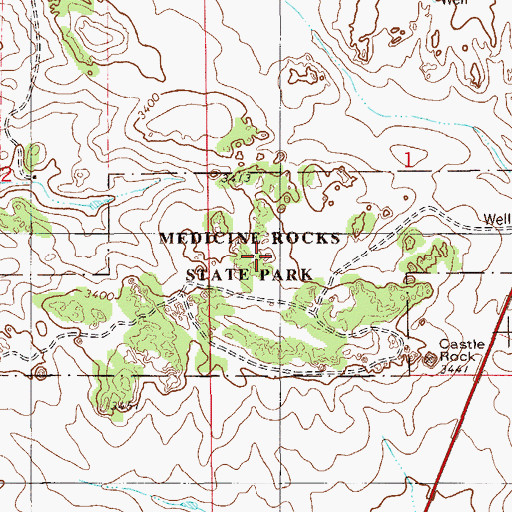 Topographic Map of Medicine Rocks, MT