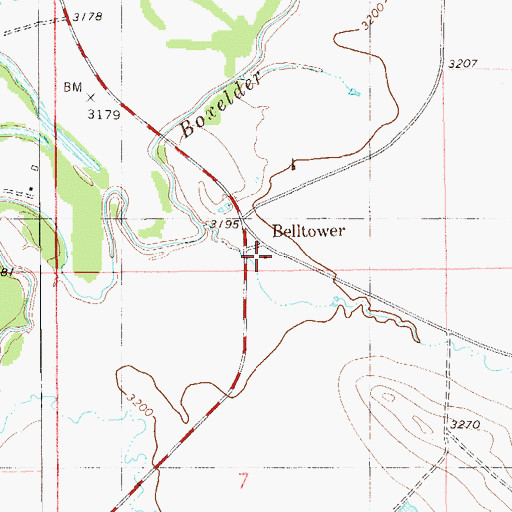 Topographic Map of Bell Tower Hall, MT