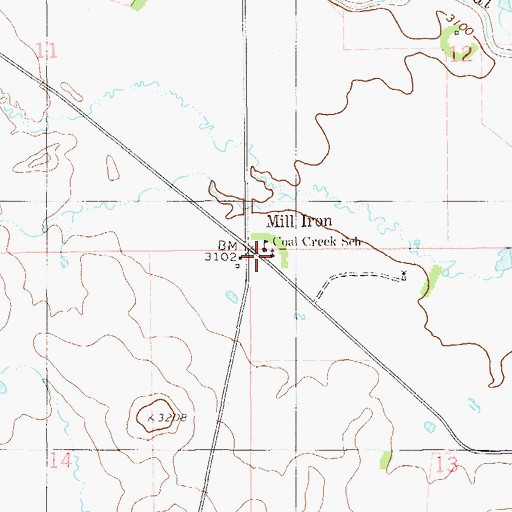 Topographic Map of Mill Iron Post Office (historical), MT