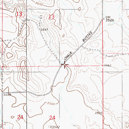 Topographic Map of Chalk Buttes Post Office (historical), MT