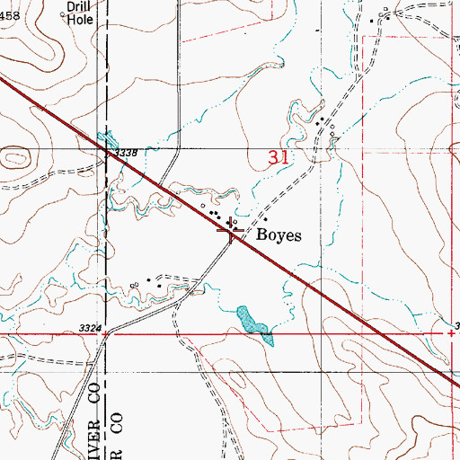 Topographic Map of Boyes Post Office, MT
